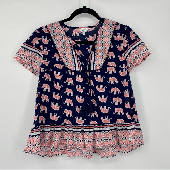 CROWN & IVY Navy & Pink Elephant Top Size PM - Picture 2 of 6